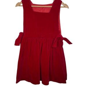 VTG Red Velvet Square Neck Overall Tie Waist Dress